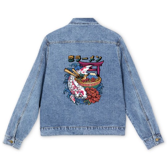 Ramen Koi Fish Japan Tokyo Kawaii Men's Denim Jackets