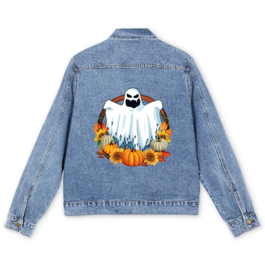 Ghost Pumpkins Flowers Halloween Fall Lover Men's Denim Jackets