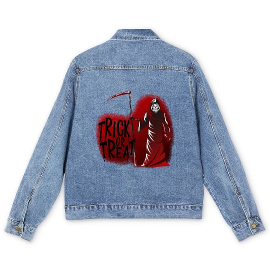 Grim Reaper Trick or Treat Men's Denim Jackets
