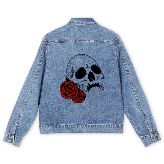 Skull with red Roses | Skull | Bones | Halloween Men's Denim Jackets