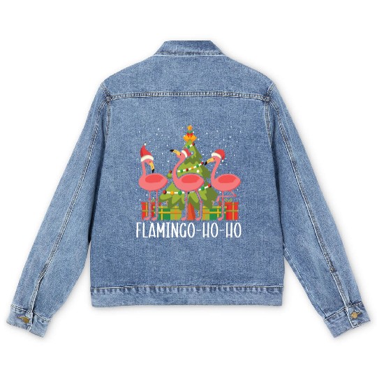 Pink Flamingo Lover Bird Merry Xmas Christmas Day Men's Denim Jackets