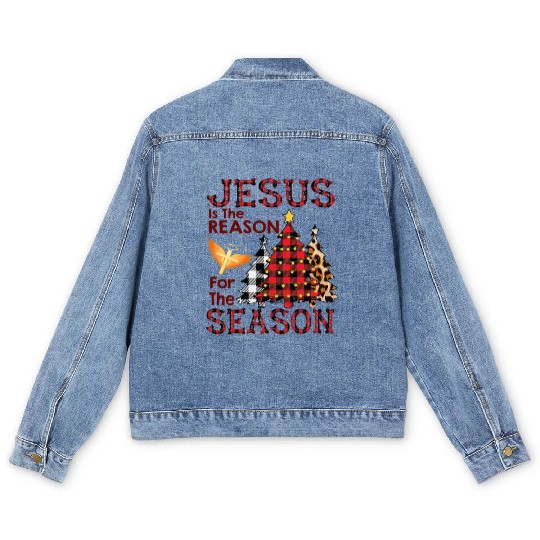JESUS IS THE REASON FOR THE SEASON Men's Denim Jackets