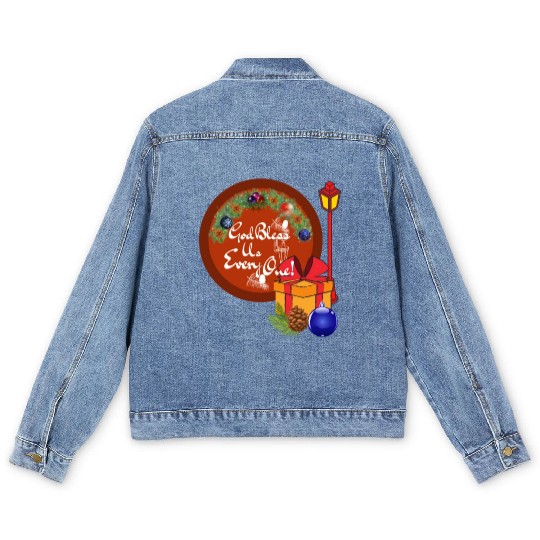 Cute A Christmas Carol God Bless Us Everyone Lamp Men's Denim Jackets