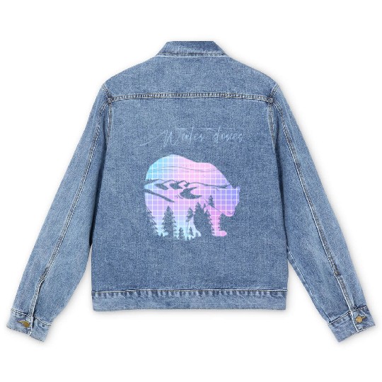 Winter stories Bear Trees Pastel Rainbow Men's Denim Jackets