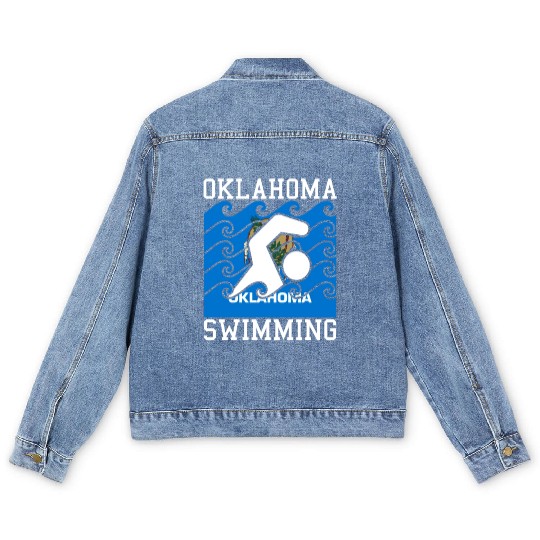 Oklahoma Flag Swimming Team Swim Swimmer US State Men's Denim Jackets
