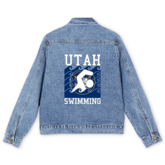 Utah Flag Swimming Team Swim Swimmer US State Men's Denim Jackets
