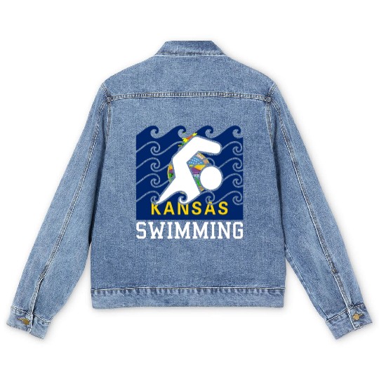 Kansas Flag Swimming Team Swim Swimmer US State Men's Denim Jackets