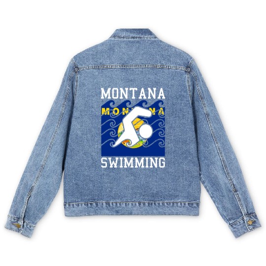 Montana Flag Swimming Team Swim Swimmer US State Men's Denim Jackets