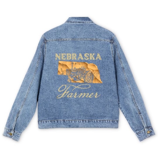 Nebraska Farmer Tractor Lover State Map Farming Lo Men's Denim Jackets