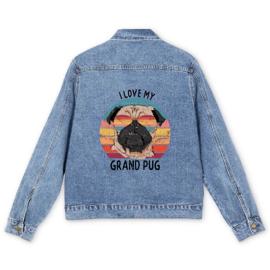 Pug Grandparents I Love My Grand Pug Men's Denim Jackets