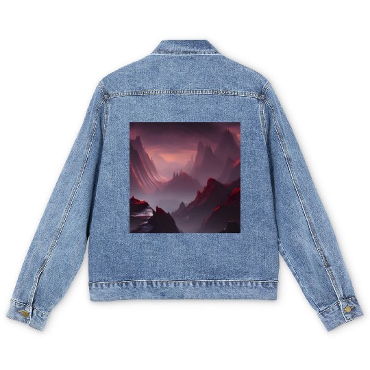 Lonely Red Mountains on an Alien Planet Abstract Men's Denim Jackets