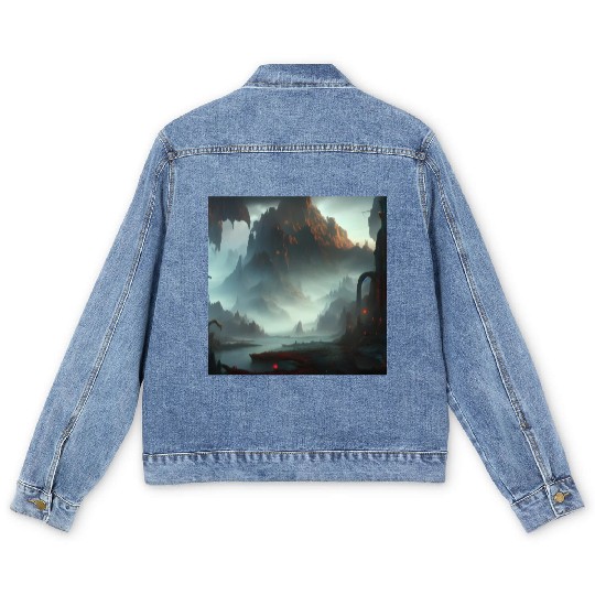 Misty Mountains in a Fantasy Scene Men's Denim Jackets
