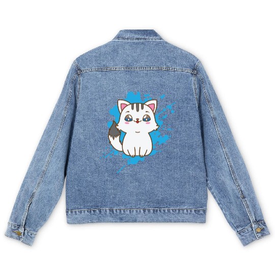 Cat japanese Kawaii Style Animal Men's Denim Jackets