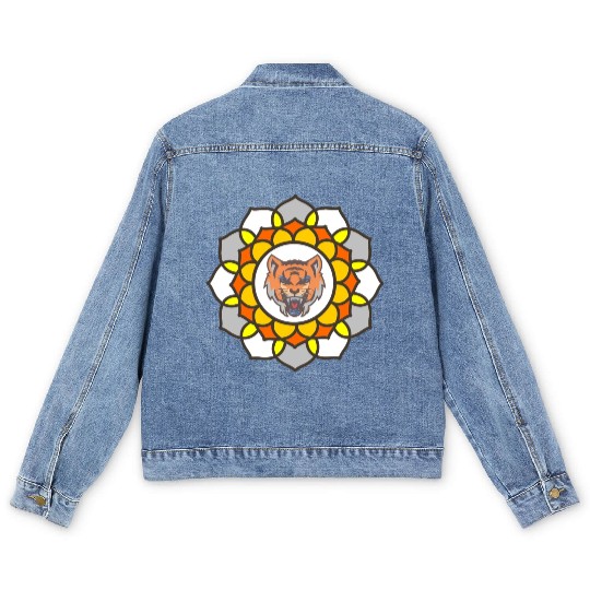 mandala tiger halloween Men's Denim Jackets graphic