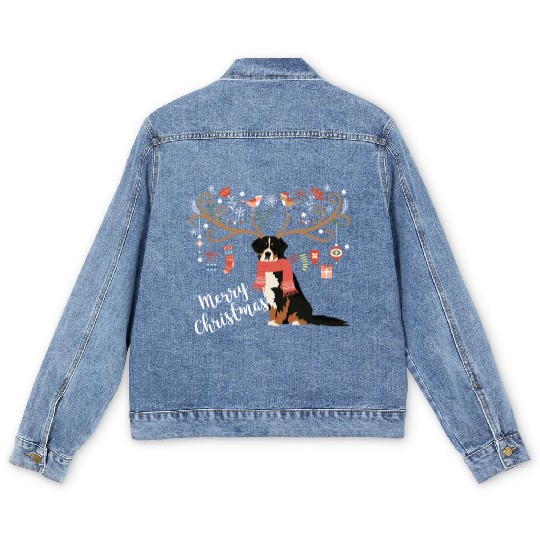 Bernese Mountain Dog Christmas Men's Denim Jackets