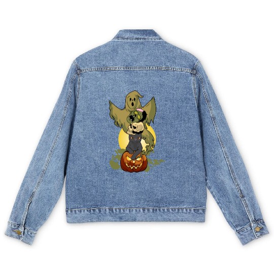 Zombie Pumpkin Ghost Skull Halloween Men's Denim Jackets