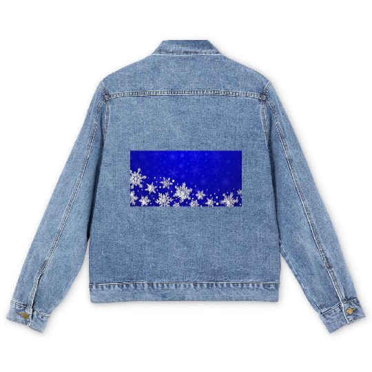 Modern Blue Snowflakes Pattern Men's Denim Jackets