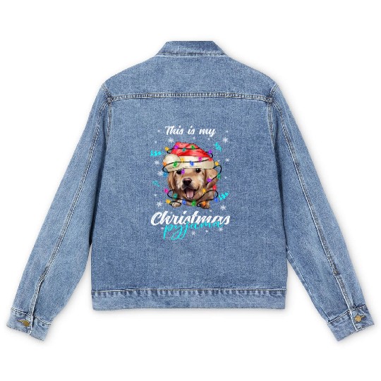 Winter Christmas Pyjama Golden Retriever Men's Denim Jackets
