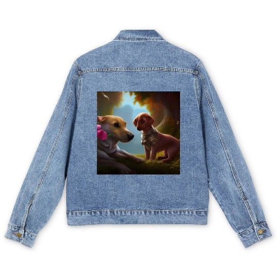 Puppy Love Cute Puppies with A Little Steampunk Men's Denim Jackets
