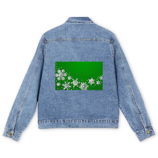 Christmas Snowflakes Green Winter Men's Denim Jackets