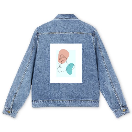 beige minimalist woman line art Men's Denim Jackets