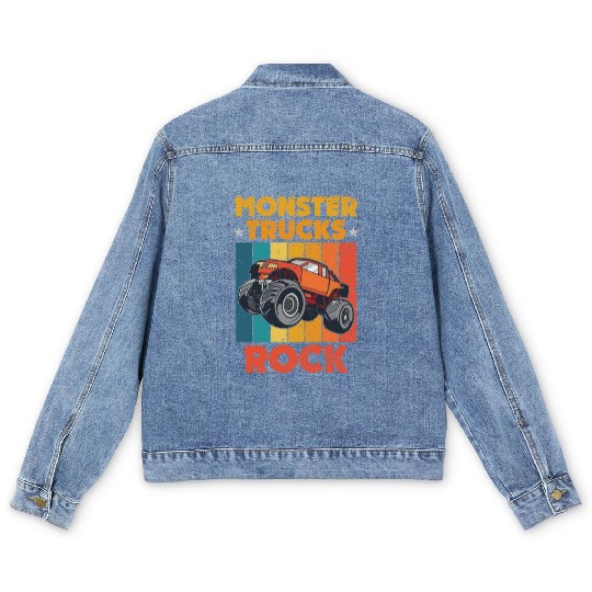 Awesome Monster Trucks Rock Tricks Stunts Wheelies Men's Denim Jackets