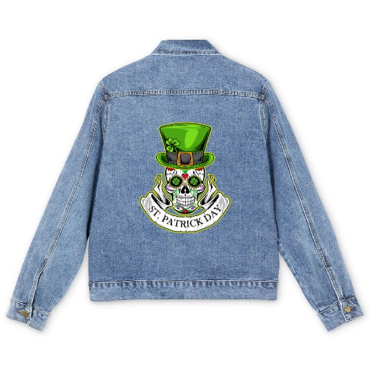 Sugar Skull | St Patrick Day | Lucky Charm Irish Men's Denim Jackets