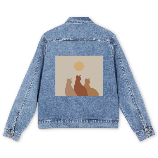 Abstract Boho Cats Relaxed Aesthetic Beige Minimal Men's Denim Jackets