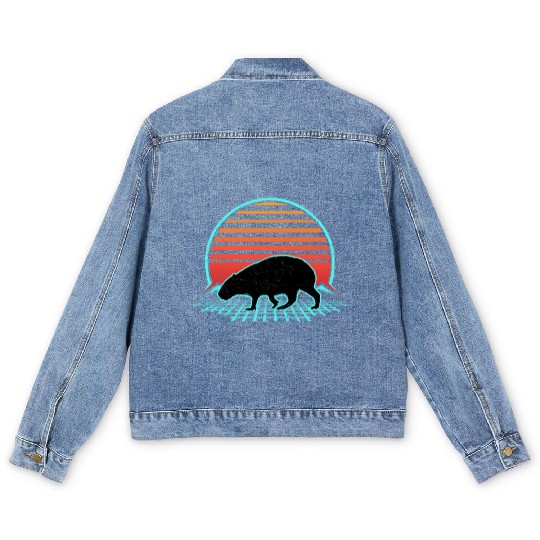 Capybara Retro Vintage 80s Style Animal Lover Pun Men's Denim Jackets