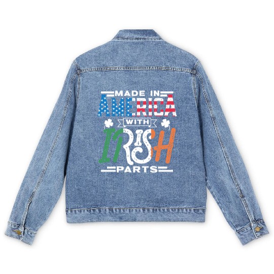 Made In America With Irish Parts Gaelic Ireland Men's Denim Jackets