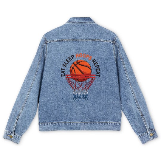 Eat Sleep Hoops Repeat Basketball Men's Denim Jackets