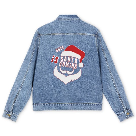 Christmas Cute Santa Is Coming Santa Candy Cane Men's Denim Jackets