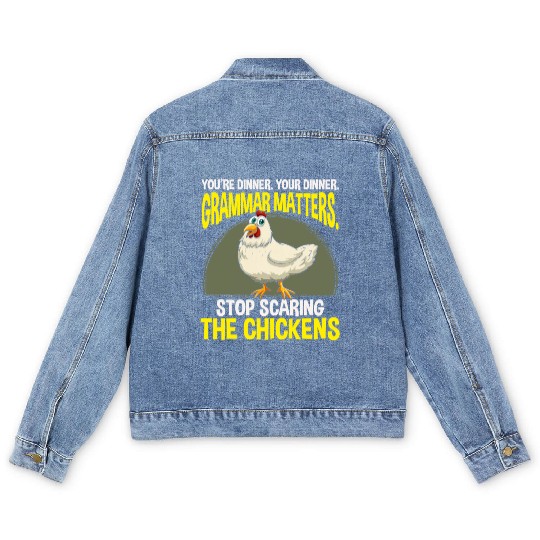 Funny Grammar Teacher Chicken Farming Men's Denim Jackets