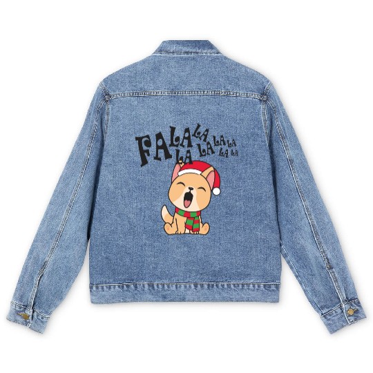 Cute Christmas Dog Singing Fa la la la Song Men's Denim Jackets