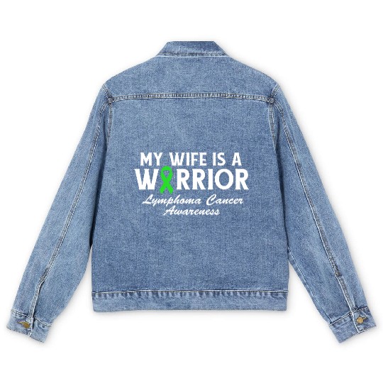 My Wife is a Warrior Green Ribbon Lymphoma Cancer Men's Denim Jackets