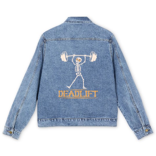 Skeleton Deadlift Gym Workout Men's Denim Jackets
