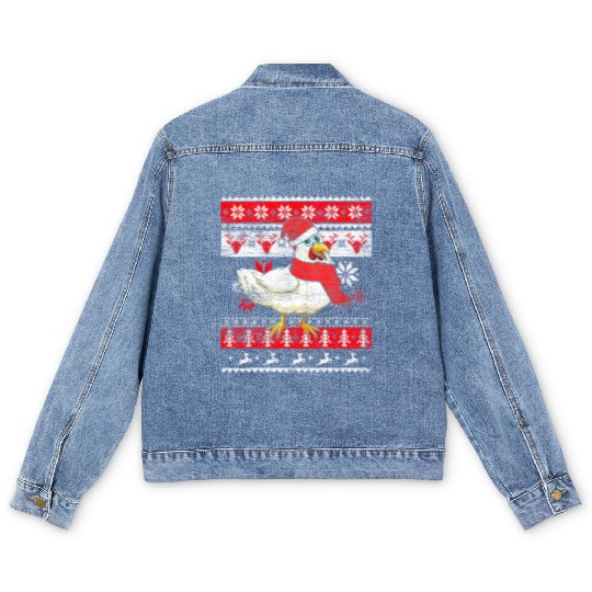 Farm Animal Farmer Gifts Ugly Christmas Chicken Men's Denim Jackets