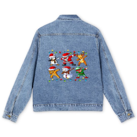 Dabbing Santa Elf Friends Christmas Boys Girls Men Men's Denim Jackets