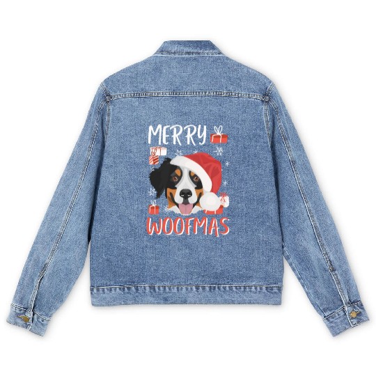 Bernese Mountain Dog Merry Christmas Men's Denim Jackets