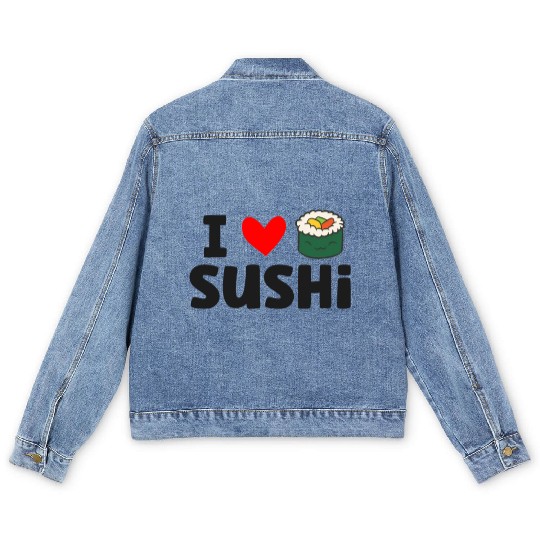 I Love Sushi Love Sushi Rolls Men's Denim Jackets