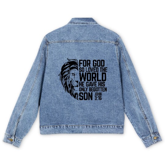 Lion's Embrace - God's Love: John 3:16 Men's Denim Jackets
