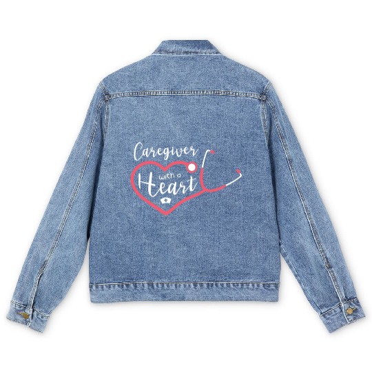 Caregiver With A Heart Job Profession Caregiving Men's Denim Jackets
