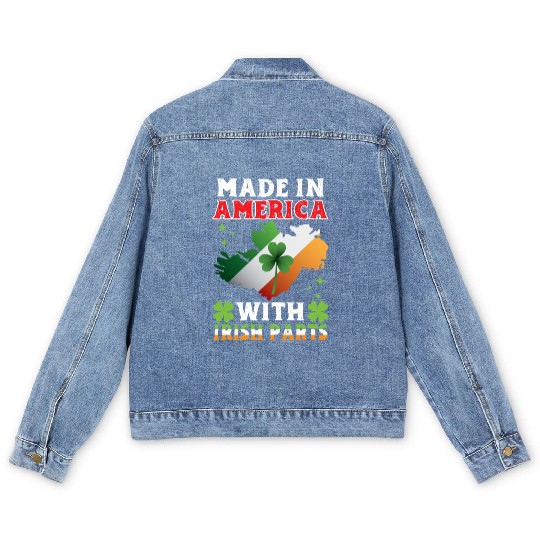 Made In America With Irish Parts Ireland Gaelic Men's Denim Jackets