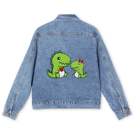 Big sister brother dino siblings boy girl heart Men's Denim Jackets
