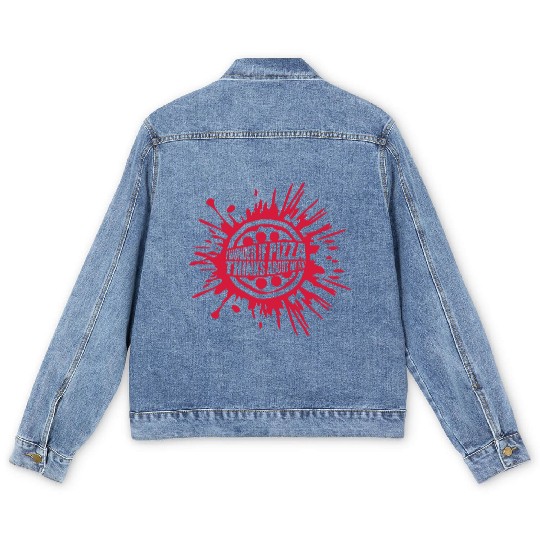 pizza thinks about me Men's Denim Jackets