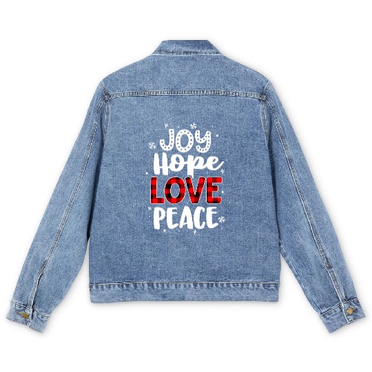 Joy Hope Love Peace Red Buffalo Plaid Christmas Men's Denim Jackets
