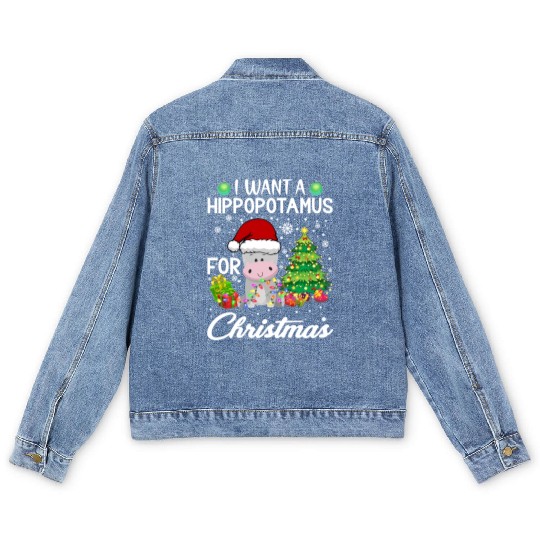 I Want A Hippopotamus For Christmas Hippo Men's Denim Jackets
