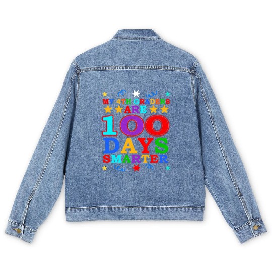 100th Day 4th Grade Teacher 100 Days Of School Men's Denim Jackets