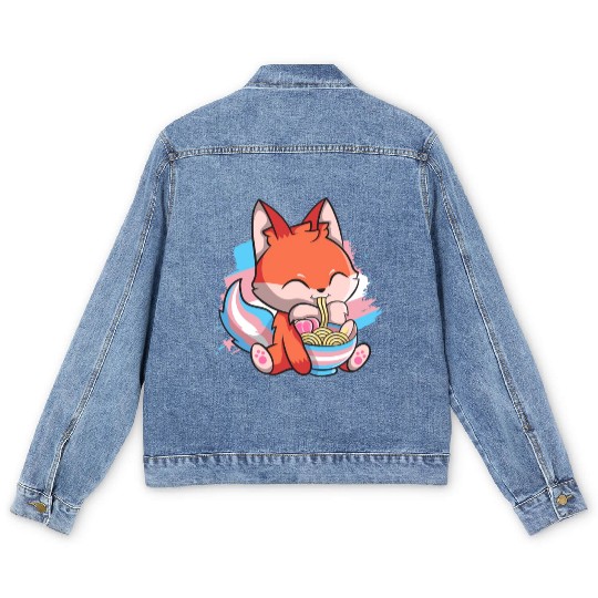 Transgender Pride Kawaii Fox Ramen Noodles Trans F Men's Denim Jackets