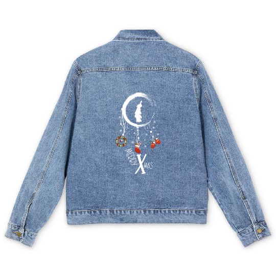 Winter dreamcatcher Christmas Peacock Men's Denim Jackets
